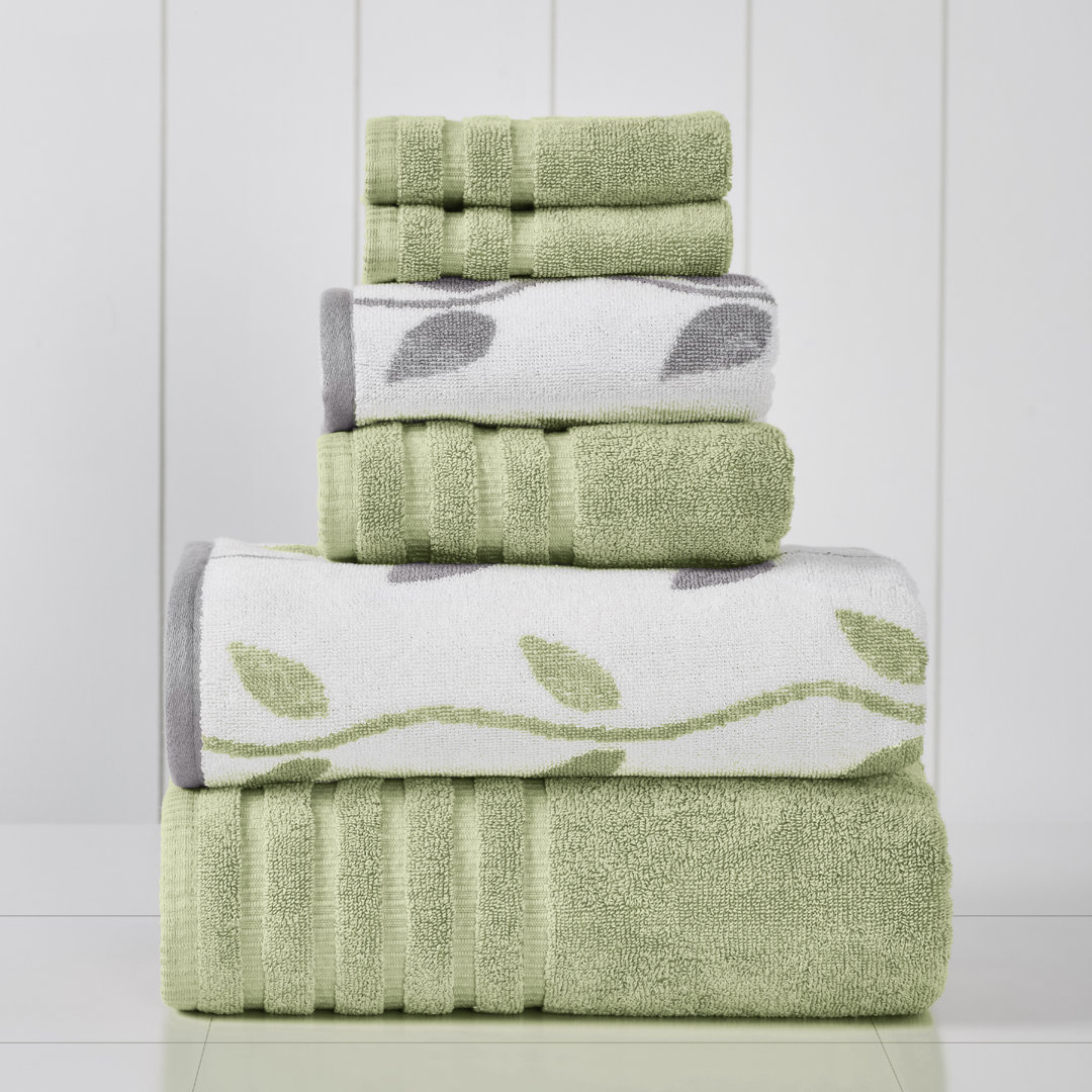 Modern Threads Organic Vines 100% Cotton 6-Piece Jacquard & Solid Towel Set